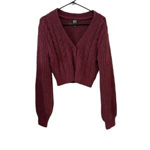 BDG Urban Outfitters Medium Cropped Slouchy Cardigan Burgundy Cozy Sweater